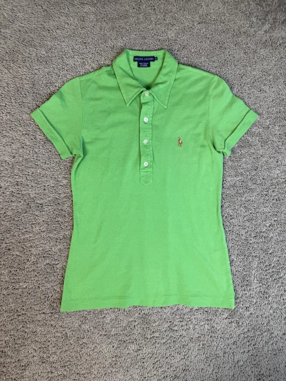Ralph Lauren Polo Shirt Girls M Green Short Sleeve Collared Slim Stretch